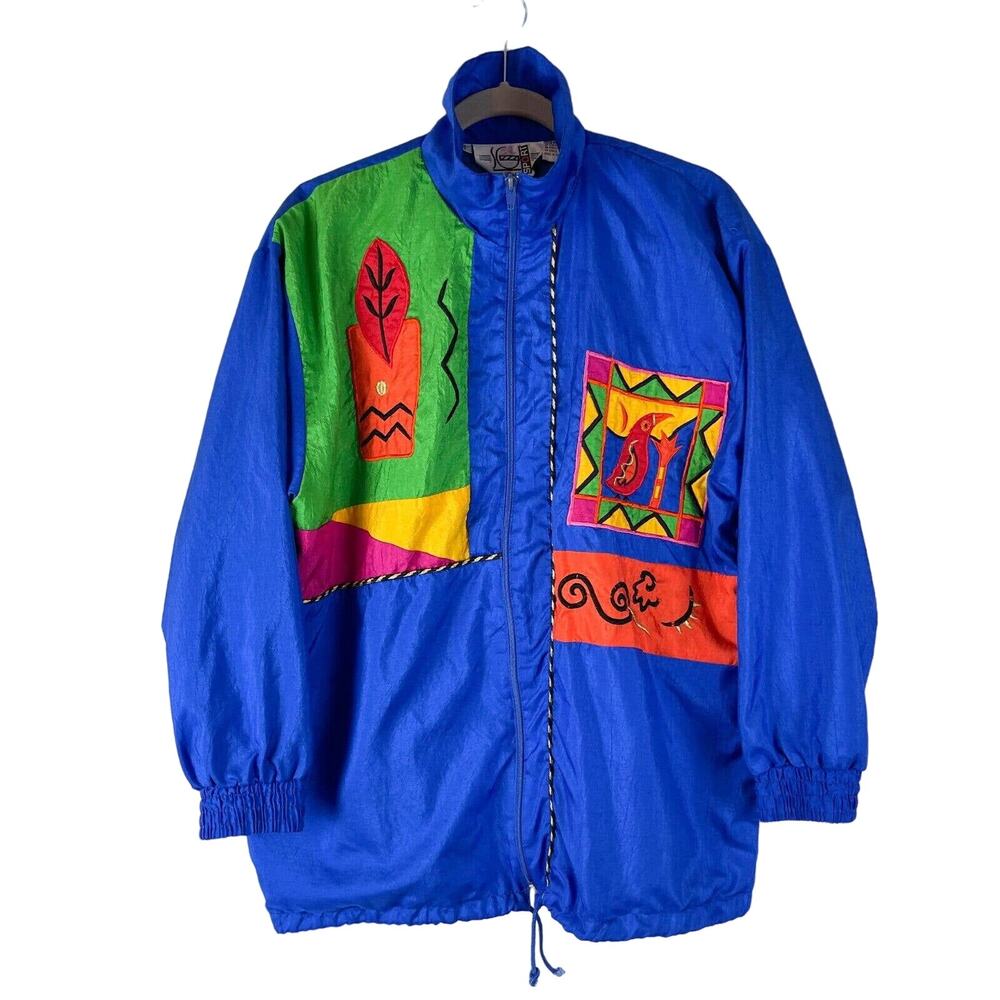 Vintage SG Saint Germain Sport Jacket Womens Small Blue Embroidered Zip 80s 90s